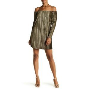 ROMEO AND JULIET COUTURE OLIVE GREEN VELVET RIBBED OFF-SHOULDER DRESS L NWT